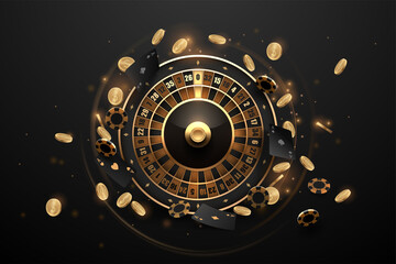 Casino roulette in black and gold style with effects - obrazy, fototapety, plakaty
