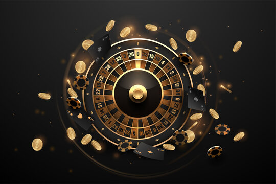 Casino roulette in black and gold style with effects