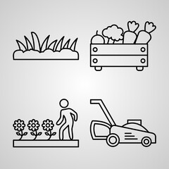 Set of Thin Line Flat Design Icons of Farming And Gardening