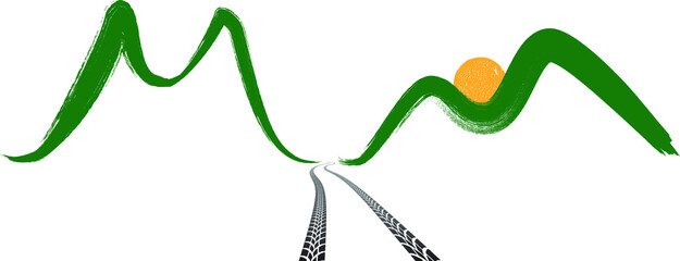 Vector off road mountain . Textured Tire Track . Design Element . Car tread peaks silhouette . Mud splash grunge texture. Tyre track banner 