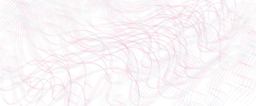 Pink, gray undulating lines. Tangled thin curves. Pastel squiggles, wave pattern. Abstract vector background. Template design for banner, landing page, cheque, website. Stylized pencil drawing. EPS10