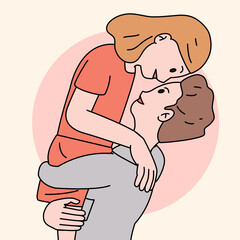 Vector illustration of young cartoon couple in flat style and pastel colors . Love and valentine. 