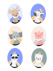 Obraz premium animal kids in crowns in oval frames