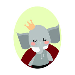 elephant in crown portrait in a oval frame on the white background