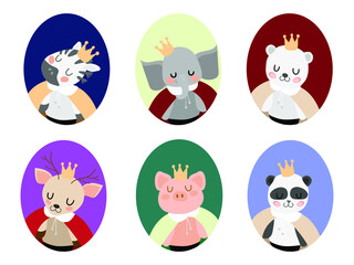 
portraits animals kids in crowns in oval frames