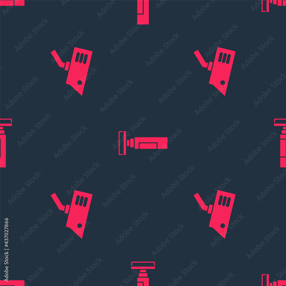 Aufkleber set security camera and marker pen on seamless pattern. vector