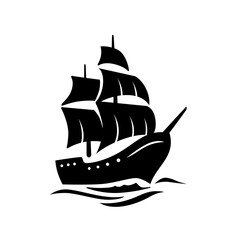 Sailing old ship silhouette. Vector  - 437028251