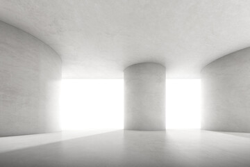 Abstract 3d rendering of empty concrete space with light and shadow on the curve structure, Futuristic architecture.