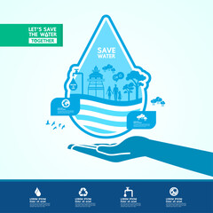 Obraz na płótnie Canvas Save the water for green ecology world vector illustration.