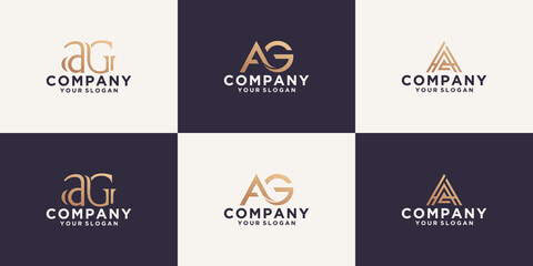 Collection of ag letter logos with line styles and golden color for consulting, initials, financial