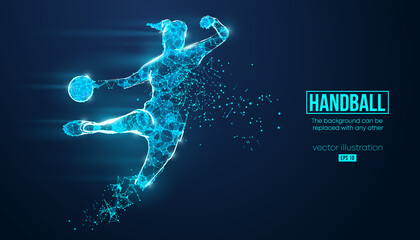 Abstract silhouette of a wireframe handball player from particles on the background. Convenient organization of eps file. Vector illustartion. Thanks for watching - obrazy, fototapety, plakaty