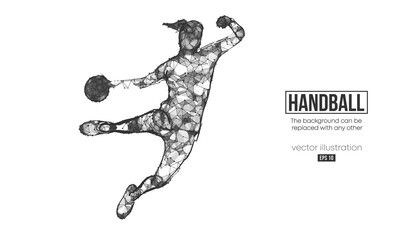 Abstract silhouette of a wireframe handball player from particles on the background. Convenient organization of eps file. Vector illustartion. Thanks for watching