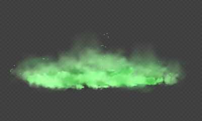 Green dust. Abstract blurry smoke with green particles. Smoke or dust isolated on transparent background. Abstract mystical gas. Vector illustration.