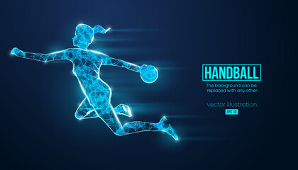 Abstract silhouette of a wireframe handball player from particles on the background. Convenient organization of eps file. Vector illustartion. Thanks for watching