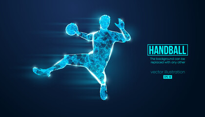 Abstract silhouette of a wireframe handball player from particles on the background. Convenient organization of eps file. Vector illustartion. Thanks for watching