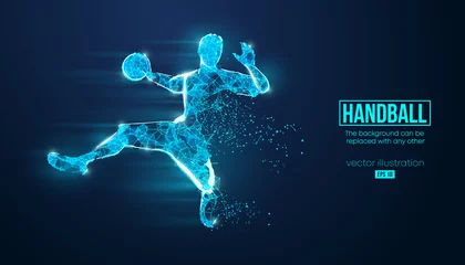 Foto op Canvas Abstract silhouette of a wireframe handball player from particles on the background. Convenient organization of eps file. Vector illustartion. Thanks for watching © Yevheniia