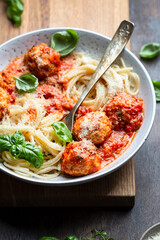 Spaghetti pasta with meatballs and tomato sauce