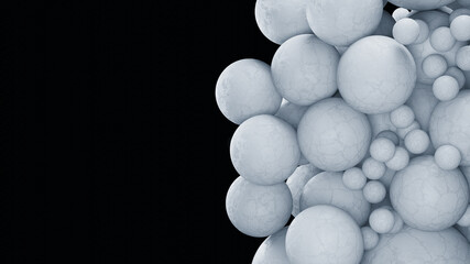 3d render, concrete floating shapes with space for text, black background
