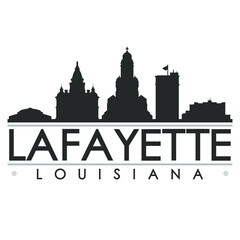 Obraz premium Lafayette, LA, USA Skyline Silhouette Design. Clip Art City Vector Art Famous Buildings Scene Illustration.