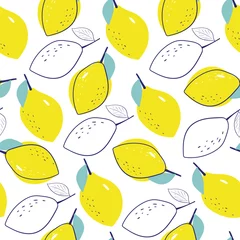 Tragetasche Schöner Zitronenhintergrund. Vektor handgezeichnetes nahtloses Muster © Pavel