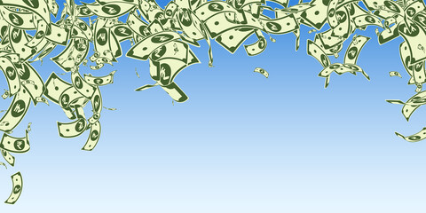 Indian rupee notes falling. Messy INR bills on blu