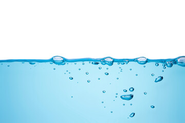 Bubbles floating in turquoise water on a white background