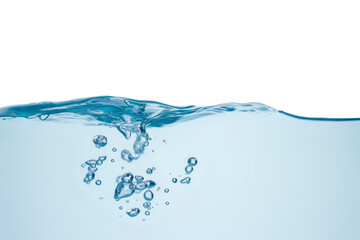 Blurred waves create unusually shaped bubbles that exude freshness. in a light blue liquid