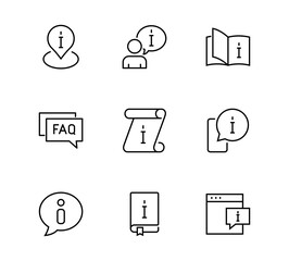 Information A set of Icons on the topic Help Desk, Vector Icons, contains icons such as Information Center, Information directory, Instructions. Editable stroke. Isolated