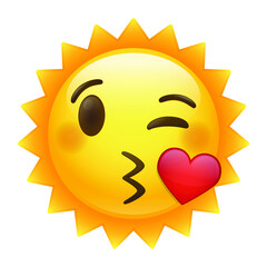 Happy Sun Blowling Kiss Emoji. Summer Vacations Icon Symbol. Illustration Face Vector Design Art.