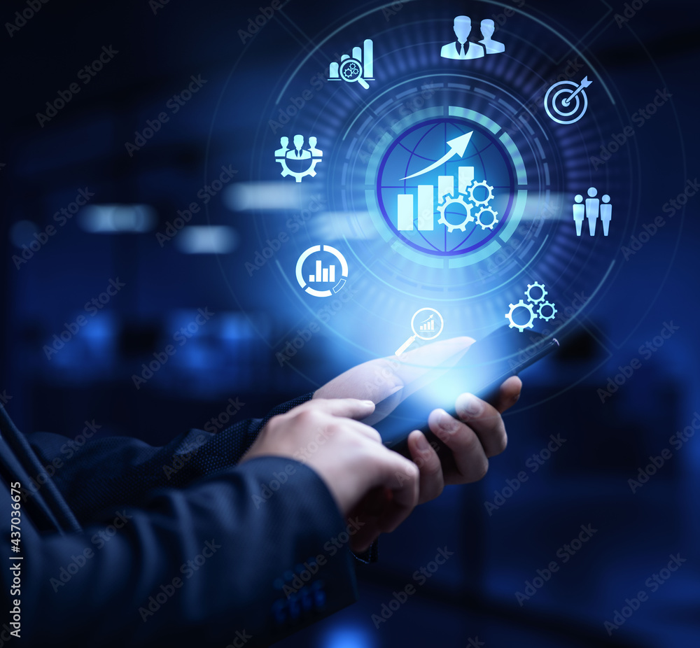 Poster smart kpi key performance indicator business technology concept.