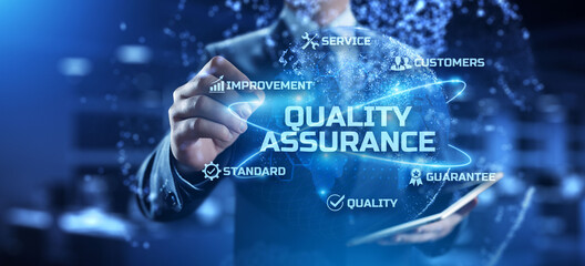 Quality Assurance. Standardisation Certification Warranty ISO technology concept.