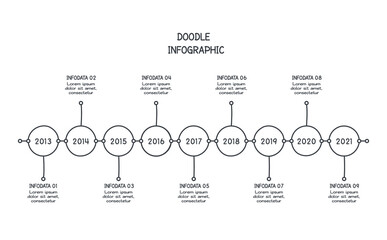 Doodle infographic elements with 9 options. Vector business template for presentation