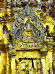 Ancient thai architecture landscape Illustrations creates an impressionist style of painting.