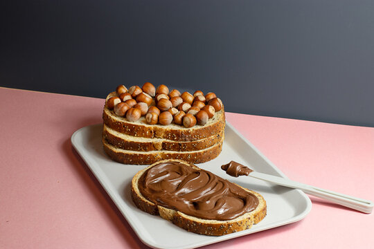 Chocolate cream sandwich on a tray on the table