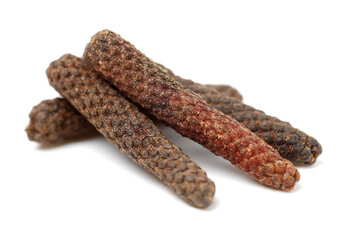 Dried long pepper, piper longum isolated on white background