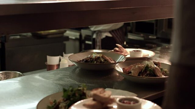 Salad and bread ready for serving in restaurant, Nottingham, England, UK