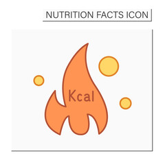 Fat burner color icon. Burning calories.Energy value. Calorie count. Nutrition facts.Healthy, balanced nutrition concept.Isolated vector illustration