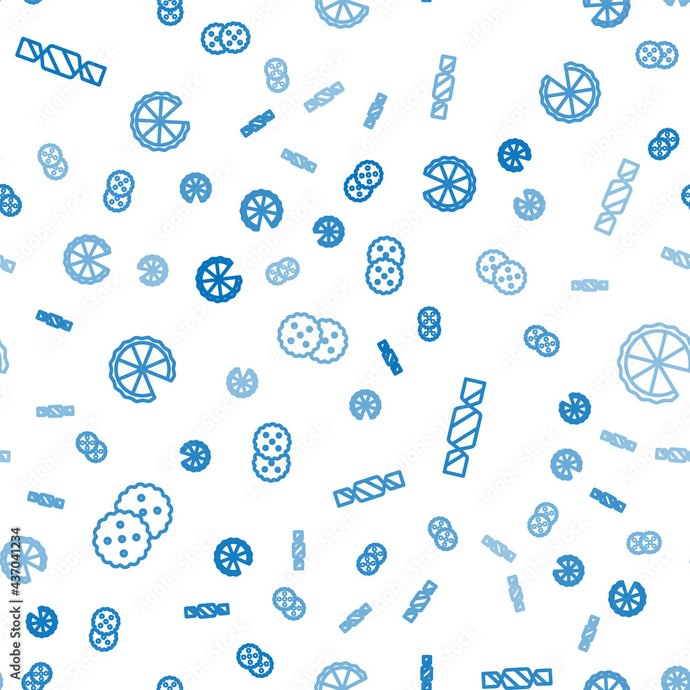 Poster set line cookie or biscuit, candy and homemade pie on seamless pattern. vector