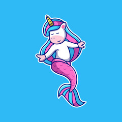 Cute Mermaid Unicorn Cartoon. Animal Vector Icon Illustration, Isolated on Premium Vector