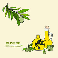 Olive fruit, branches tree and olive oil bottle sketches set. Set of illustrations of olive branch.Olive tree branch hand drawn illustration in sketch style. Design elements for label, emblem, banner.
