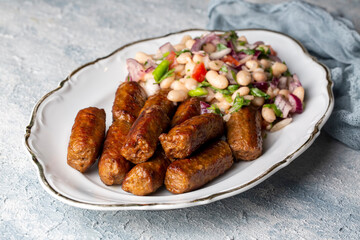 Turkish Tekirdag or inegol Kofte with Piyaz Salad