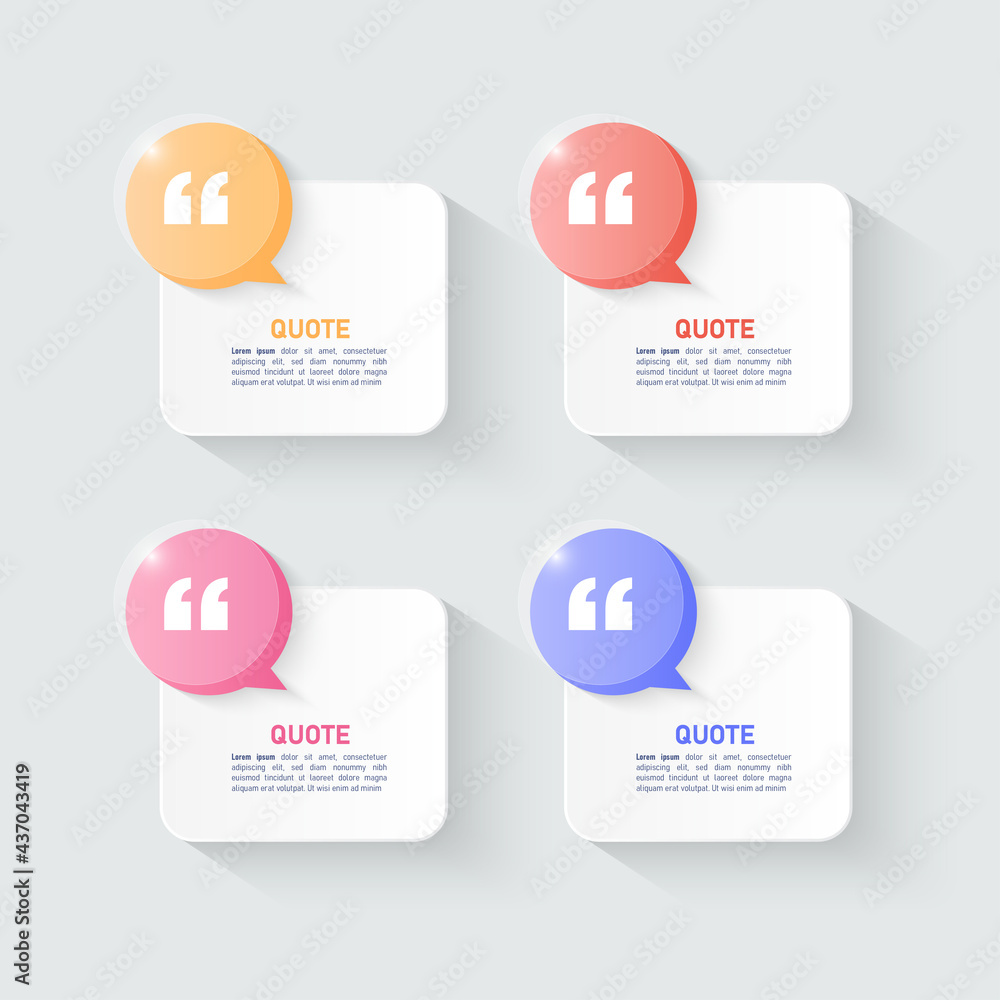 Poster Modern quote frames template, minimal white speech bubbles with quotation marks.