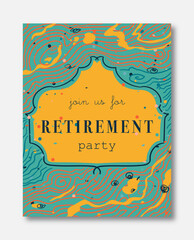 Retirement party invitation. Design template with abstract wavy lines and confetti. Vector illustration 