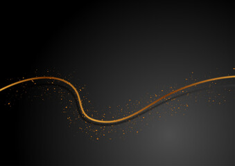 Golden smooth wave and shiny particles abstract vector background