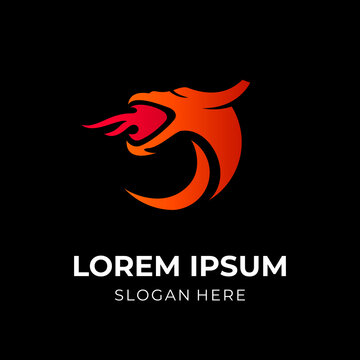 simple dragon logo design with flat red and orange color style