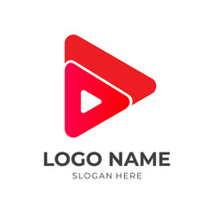 play logo template with flat red color style