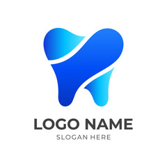 dental logo vector with flat blue color style