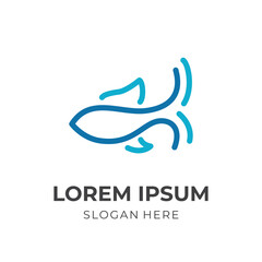 fish logo concept with flat blue color style
