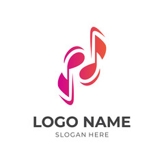 note music logo design with flat pink and orange color style