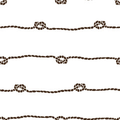 Seamless vector pattern with rope knot on white background. Simple  thread stripe wallpaper design. Decorative sea symbol fashion textile.